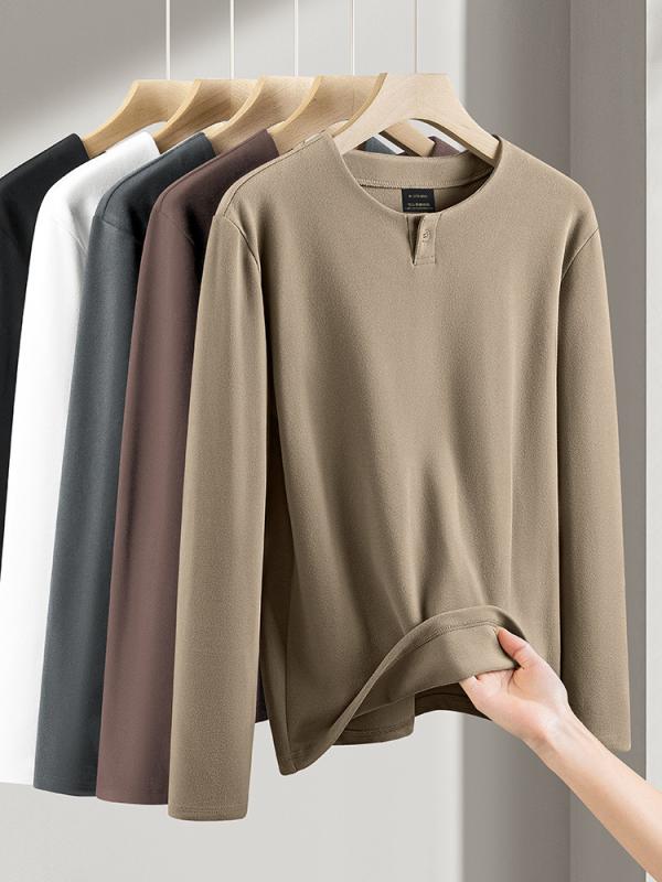 Tシャツ メンズ 男性用 長袖 裏起毛 厚手 防寒 インナー ヘンリーネック モックネック あったか 暖か 伸縮性 ストレッチ 秋冬 ポリエステル92% 部屋着 普段使い