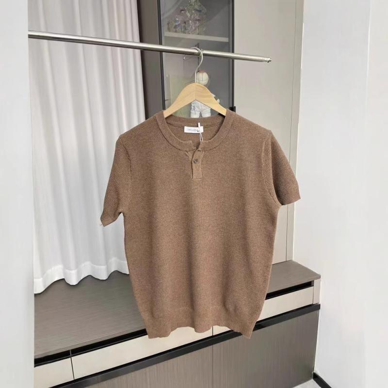 Tシャツ メンズ ヘンリーネック 男性用 接触冷感 半袖 トップス インナー 部屋着 カットソー ポリエステル混紡 ゆったり 薄手 春夏 ホワイト ブラック グレー ブラウン