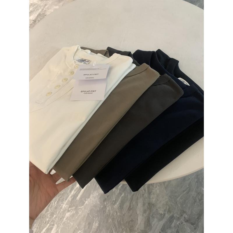 Tシャツ 男性用 ヘンリーネック コットン 長袖 カットソー 無地 トップス プルオーバー カジュアル 綿100% 春秋 直筒