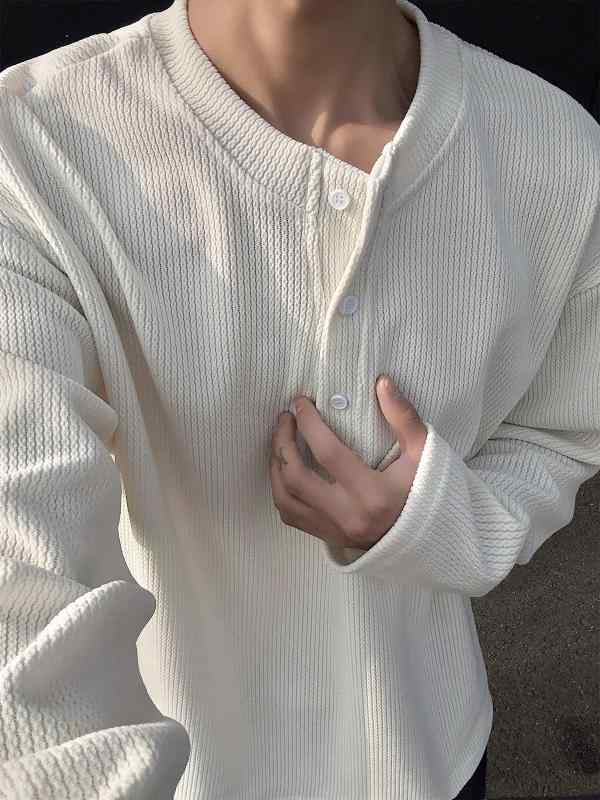 Tシャツ メンズ 長袖 ヘンリーネック カットソー 肌触りの良いポリエステル混紡 無地 プルオーバー 薄手 重ね着風 春夏秋冬 トップス 男性用 普段使い