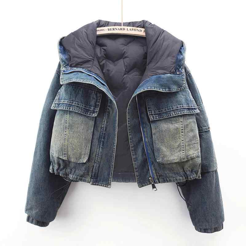 デニム レディース 秋冬 ショート丈 中綿ベスト ジャケット ブルー系 リバーシブル ゆったり 学院風 アウター