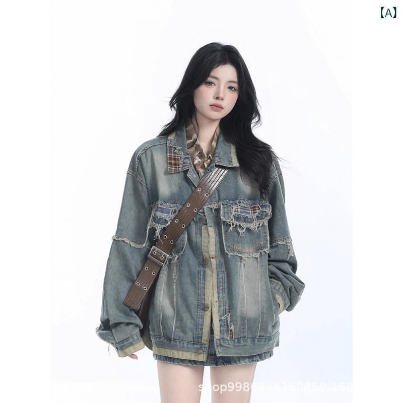 ジャケット レディース デニム Gジャン 春秋 ブルゾン ゆったり 水洗い加工 ウォッシュ加工 ダメージ加工 韓国ファッション カジュアル
