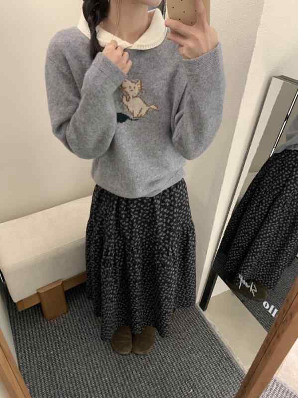 スカート レディース 秋冬 花柄 Aライン ミモレ丈 裏起毛 あったか フレアスカート ゴムウエスト ふんわり かわいい 上品 清楚 お出かけ デート