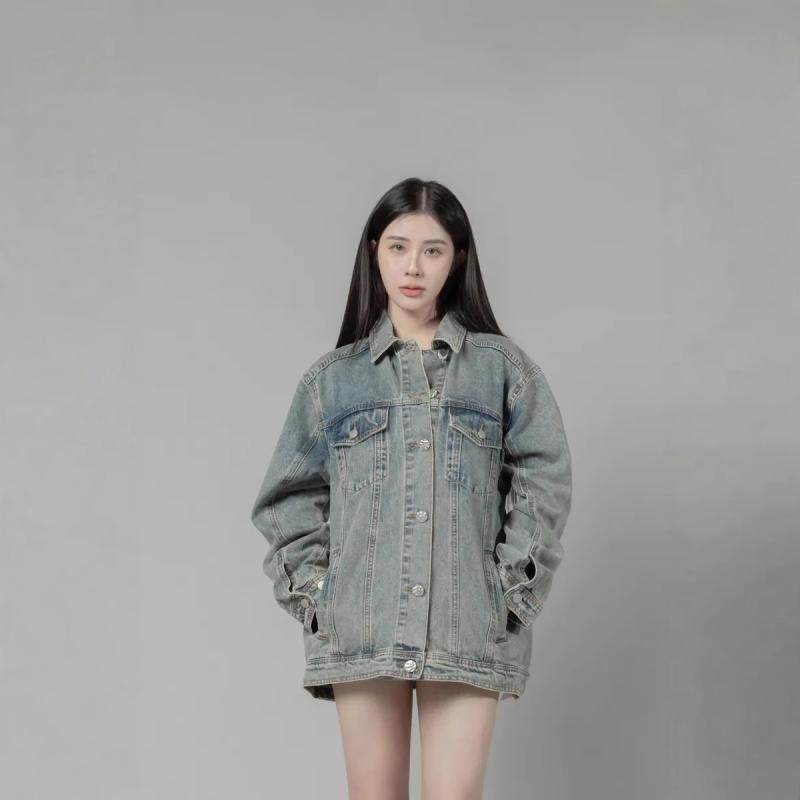 デニム ジャケット レディース 春夏 ブルゾン Gジャン アウター ウォッシュ加工 長袖 ゆったり 羽織り カジュアル(x3)