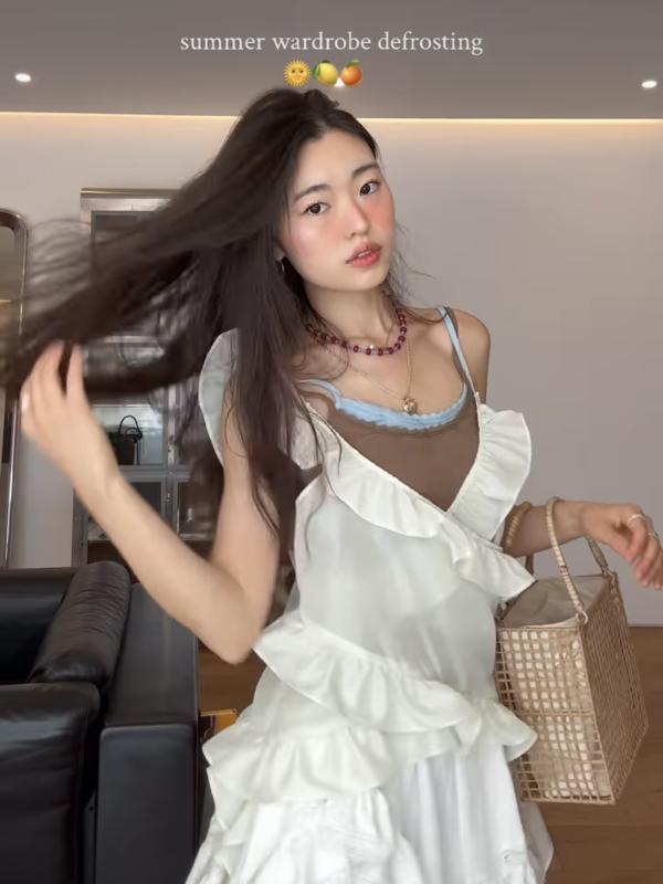 キャミソール レディース ギャザー フリル袖 トップス 韓国風 フェミニン 普段使い デート 春夏 ポリエステル イエロー ピンク系