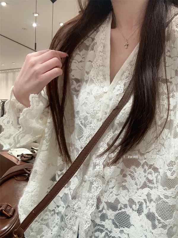 シャツ レディース 長袖 Vネック トップス レース 切り替え インナー ブラック ホワイト きれいめ 上品 エレガント