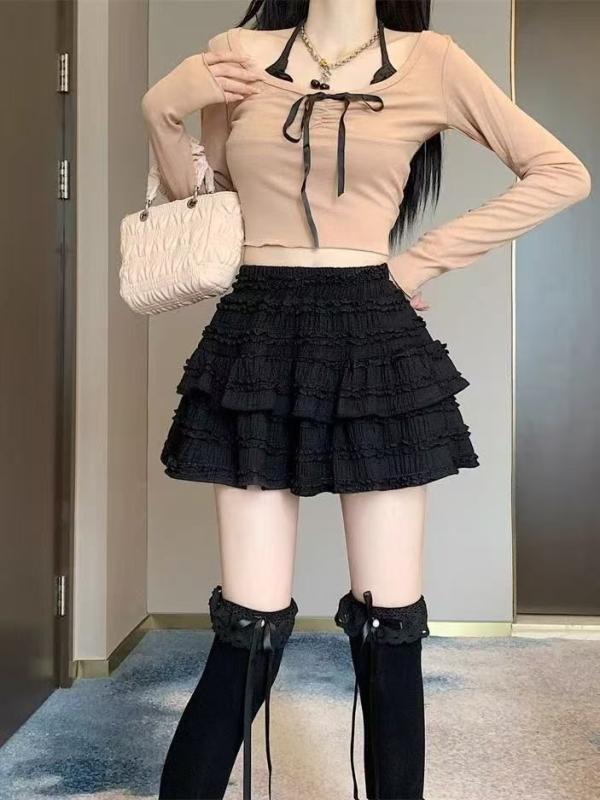 スカート レディース バレエ風 レース 花柄 ケーキスカート ミニスカート デザイン チュール 伸縮性 かわいい ブラック ホワイト ベージュ