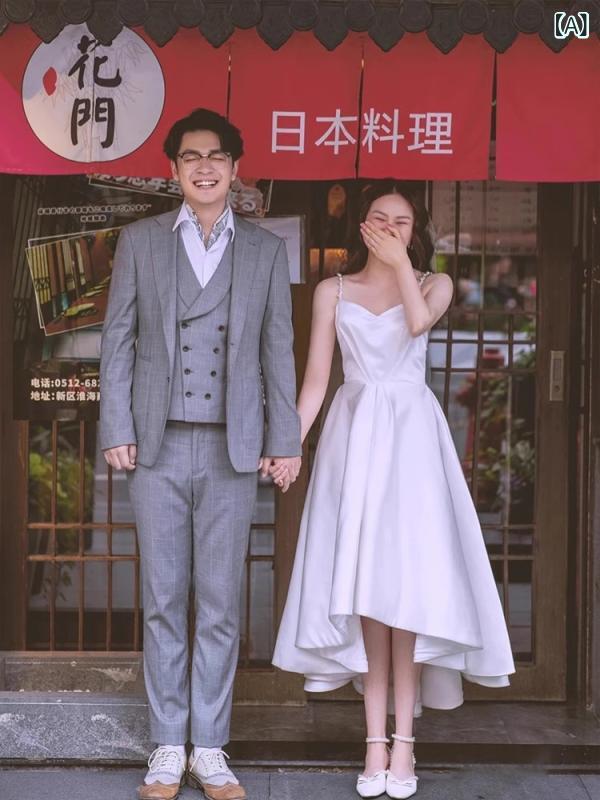 キャミソール ウェディングドレス 軽量 ポリエステル 再生繊維 接触冷感 夏 春夏 女性用 ロングドレス Aライン ハイウエスト 無袖 ストラップ ストラップレス かわいい 白 黒 ピュアカラー スリム フィット 軽やか シルク調 フェミニン ロマンチッ
