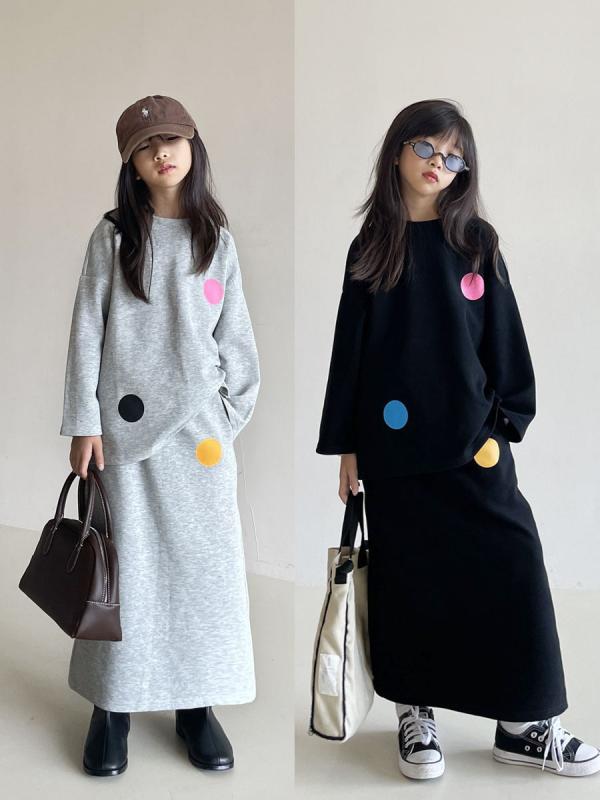 御嬢さん服 御姉さん 赤ちゃん 長袖 プルオーバー トップス フーディ スコート 仕掛ける 2点 韓流風 綿原料品 もの柔らか 普通厚 丸飾りつけ 刷り上げる 流行り 薄墨色 黒いこと 120糎 130糎 140糎 150糎 160糎(x5)