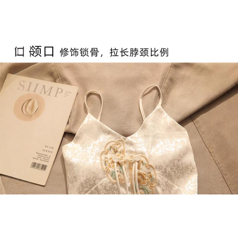 キャミソール 女性用 春夏 修身 超短丈 チャイナドレス風 中式刺繍 バックオープン ディスクボタン 綿 メッシュ 無弾性 清新 かわいい トップス ベアトップ 刺繍ブラウス インナー 軽量 通勤 普段使い|トミーショップ 店