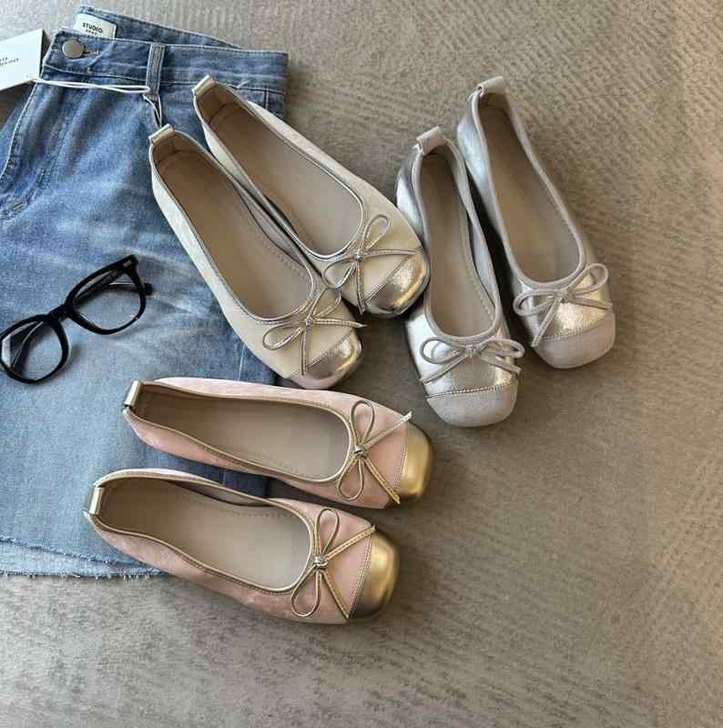 フラットシューズ 女性用 ピンク ミント シルバー 丸トゥ レトロ メアリージェーン バレエシューズ 蝶結び ソフトソール 豚革 裏地 二層牛革 ラバーソール 方フォルム 中口 軽量 通勤 普段使い 伸縮性 春夏秋冬