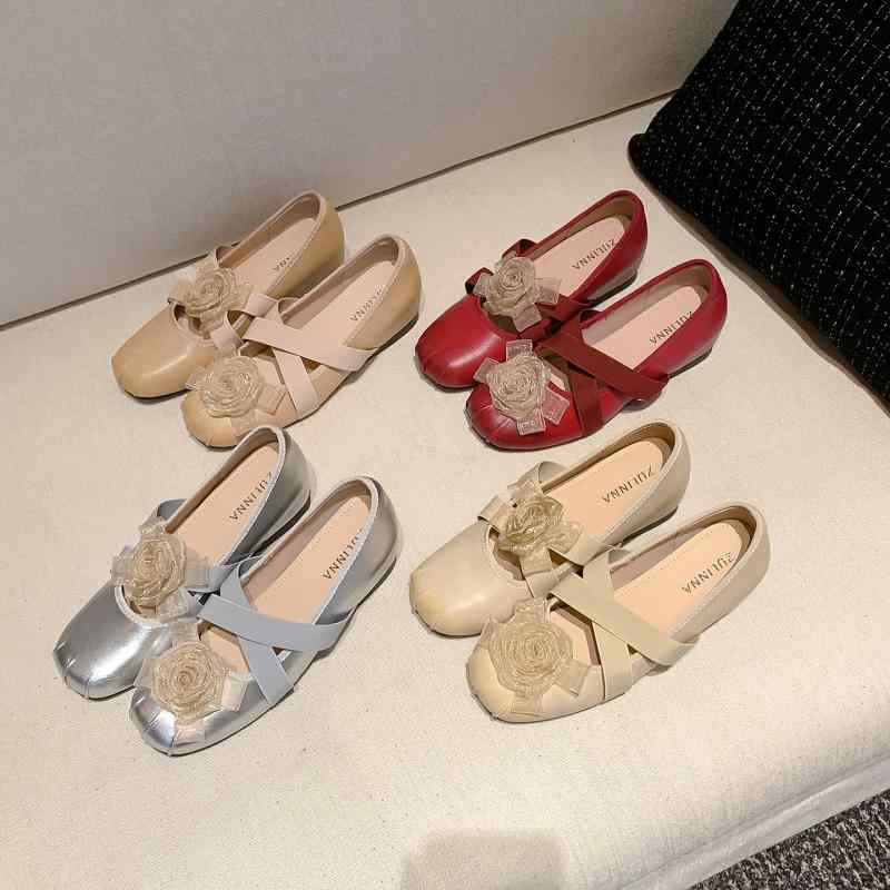 メンズ フラットシューズ 女性用 インクリース5cm 花柄 クロスストラップ ラウンドトゥ ソフトソール 銀色 ピンク ベージュ レッド シンプル ユニセックス 低カット 伸縮性 軽量 日常使い 通勤 普段使い 通年 接触冷感 超繊維 ラバーソール バレ