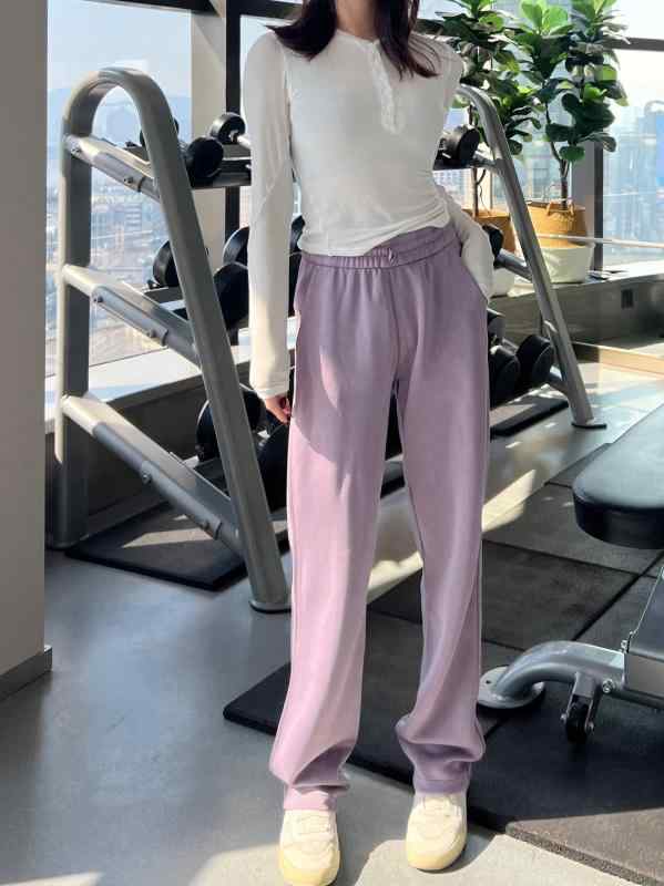レディース 直筒パンツ ミドルウエスト 垂れ感 ロング丈 コットン 接触冷感 軽量 通勤用 普段使い 気質スタイル ブラック グレー ピンク系 アイボリー 春夏 秋冬 ストレッチ 吸湿速乾 カジュアル トップス