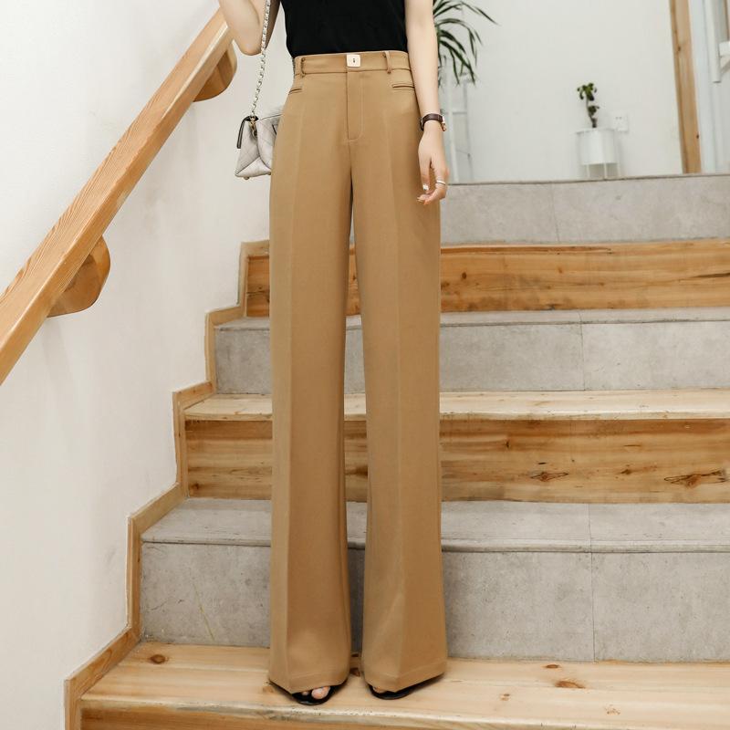 レディース ワイドパンツ 高腰 直筒型 長丈 職業用 通勤スタイル 気質 スリム効果 ?感 ポリエステル スパンデックス 混合素材 軽量 伸縮性 ジッパー 付け カラー ブラック ホワイト キャメル ミスティブルー 春夏 普段使い ビジネス カジュアル