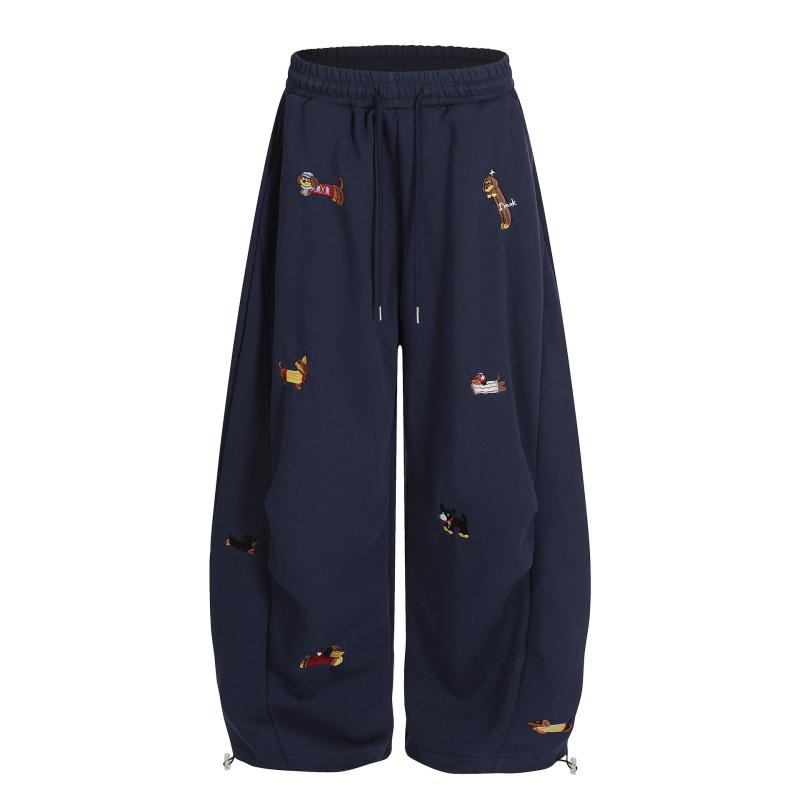 レディース 直筒パンツ 綿 素材 印花 プリント グレー 深紺 イエロー カラー ミッドライズ ロング丈 無弾性 快適 ストレッチなし ストリート ファッション トレンド スタイル 日常 使い 通勤 コーデ 秋 シーズン ユース カジュアル ボトムス ト