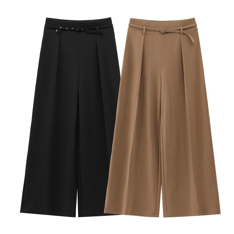 レディース 春夏 ワイドパンツ 直筒型 中腰 長ズボン 快適 軽量 ポリエステル 切り替え 無地 プリント かき色 ブラック 日常使い ゆったり シンプル 欧米風 シンプルカジュアル デイリーウェア ストレッチなし 中厚