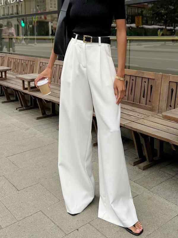 レディース ロングパンツ 高腰 直筒 白色 ポリエステル スパンデックス 混合 微弾性 ラズアイ ジップ 切り替え デザイン 気質 通勤 普段使い 秋冬 秋 季節 シンプル モダン ルーズ フィット 軽量 快適 スタイリッシュ ファッション ボトムス ワ