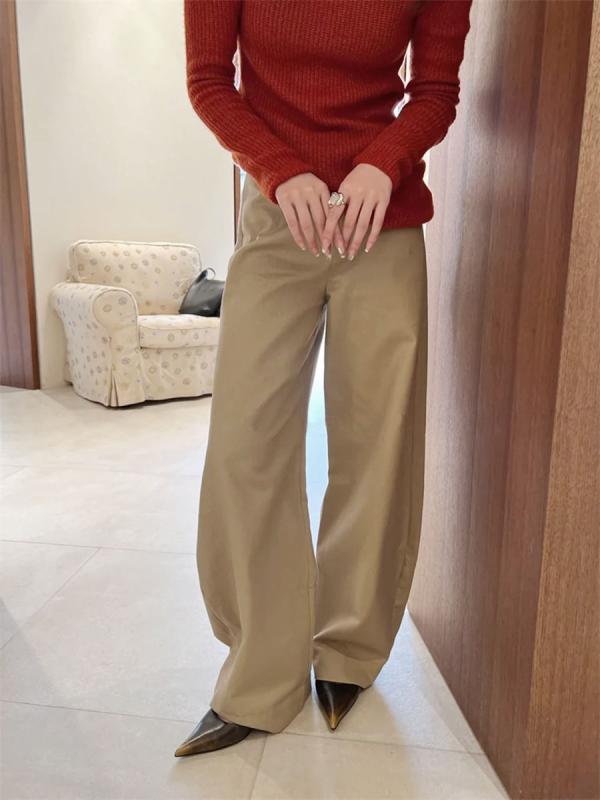 レディース ワイドパンツ ?型 バナナパンツ 香蕉パンツ ゆったり シルエット 細身効果 ミッドライズ ロング丈 ホワイト カーキ ブラック 綿混 伸縮性 吸湿速乾 通勤 普段使い 春夏 秋冬 カジュアル ストリート 韓国風 日系 軽量 快適 ベーシック