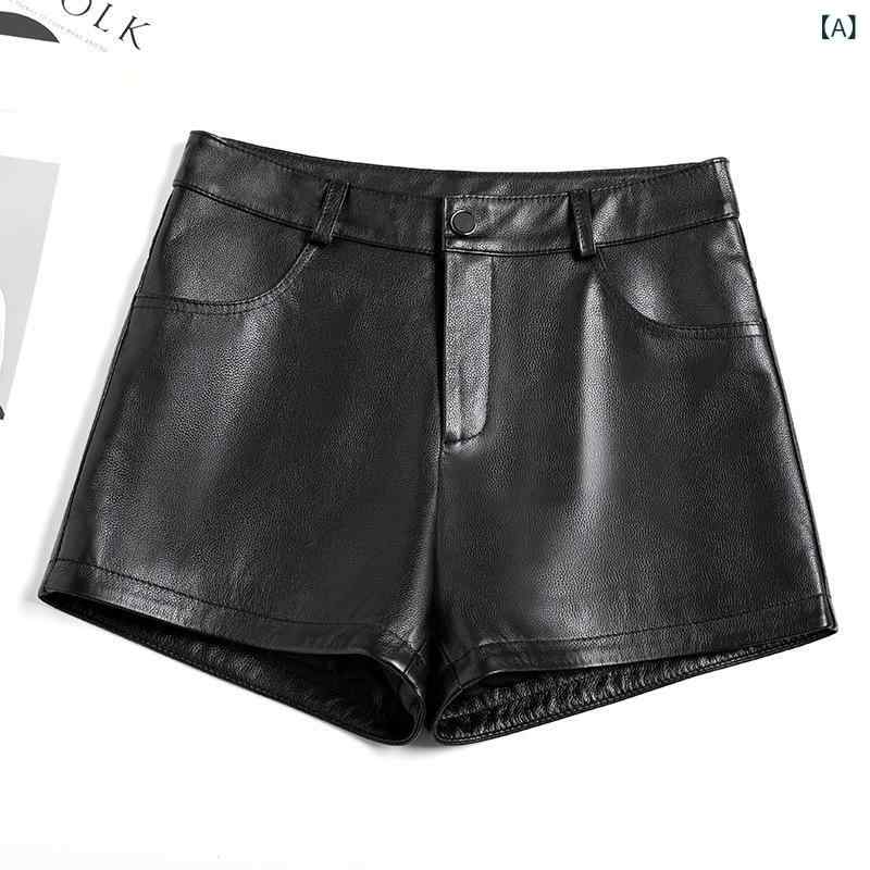 レディース ショートパンツ 真皮 頭層牛皮 春夏 直筒型 中腰 三分丈 ブラック 切り替え ポケット 微弾性 軽量 スリム 百搭 休間 カジュアル デイリー 普段使い 通勤 通年 再生牛革 高級感 伸縮性 吸湿速乾 ビッグシルエット Vネック風 アイボリ