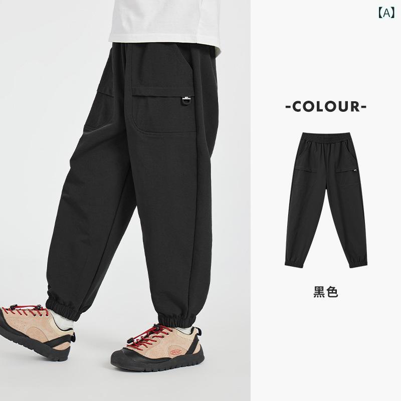 キッズ 男の子 中大童 春秋 登山 束脚 長ズボン ニットロン ナイロン ストレッチ 吸湿速乾 軽量 ミッドライズ ゴムウエスト ブラック カーキ ミリタリーグリーン 通勤 普段使い アウトドア スポーツ 伸縮性 通気性 動きやすい シンプル かわいい