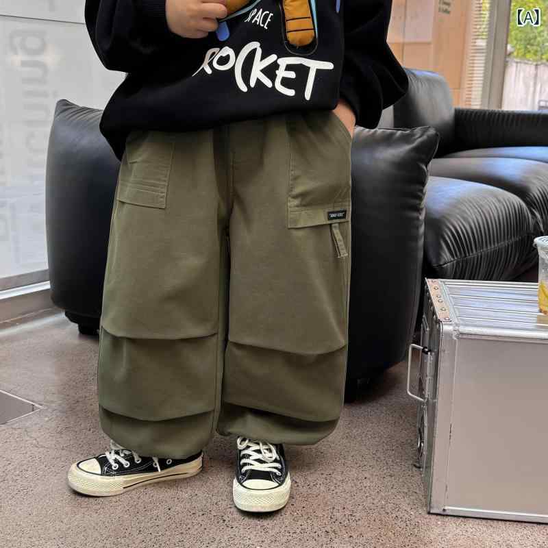 キッズ 男の子 冬用 長ズボン 工装パンツ 純色 子供服 百搭 柔らかい 水洗綿 95% 綿素材 中腰 ミドルライズ 皮筋腰帯 潮スタイル アルファベット柄 軍緑 カーキ グレー 3～8歳 中小児 100～140cm 伸縮性 快適 普段使い 秋冬 通学 (x3)