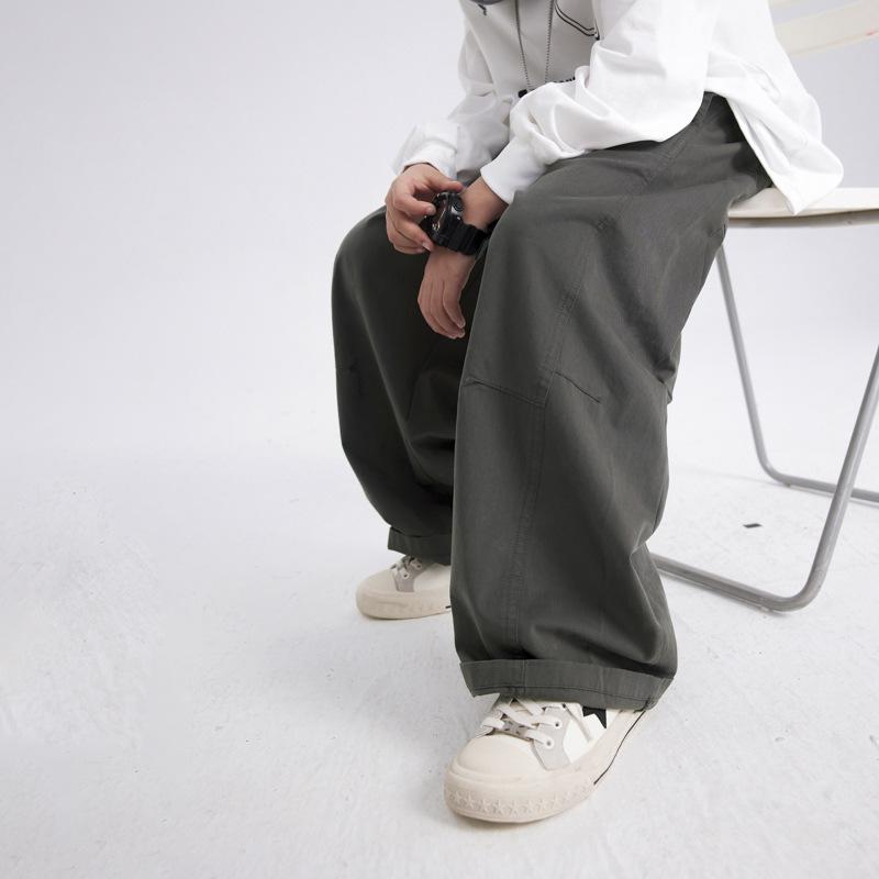 キッズ 男の子 秋冬 ストレート ワイドレッグ 長ズボン 綿 100% 柔軟素材 純色 グレー ホワイト 中腰 ラバーバンド 伸縮性 軽量 普段使い 通学 スポーツ 動きやすい 8歳以上 中学生向け ゆったりシルエット シンプル スタイリッシュ 秋春 秋