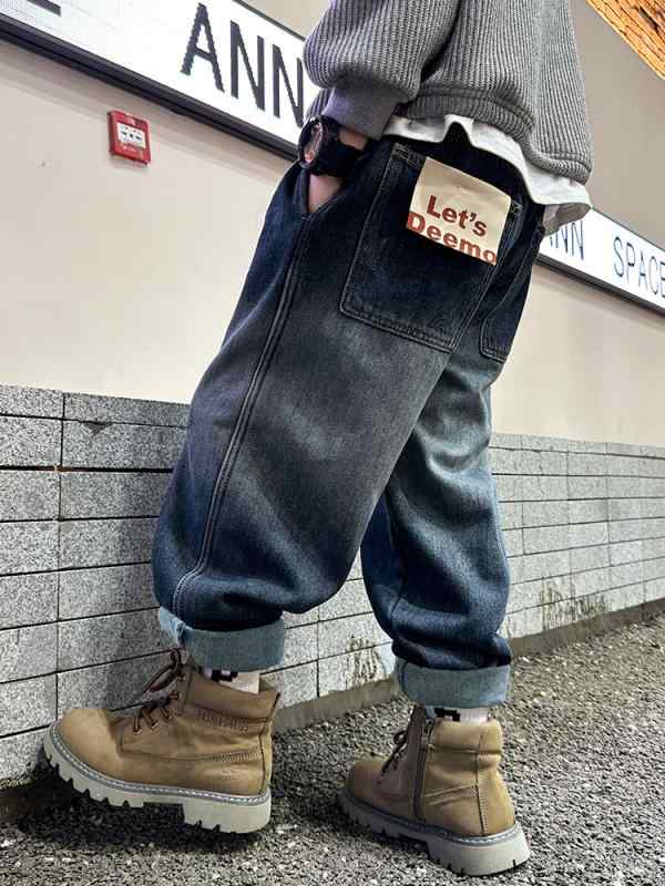 男の子 牛仔パンツ 春夏 秋冬 子供用 長ズボン コットン素材 柔らかい生地 高腰 韓国風 スタイリッシュ 普段使い 伸縮性 ブルー ミッドチルド レギュラーフィット 軽量