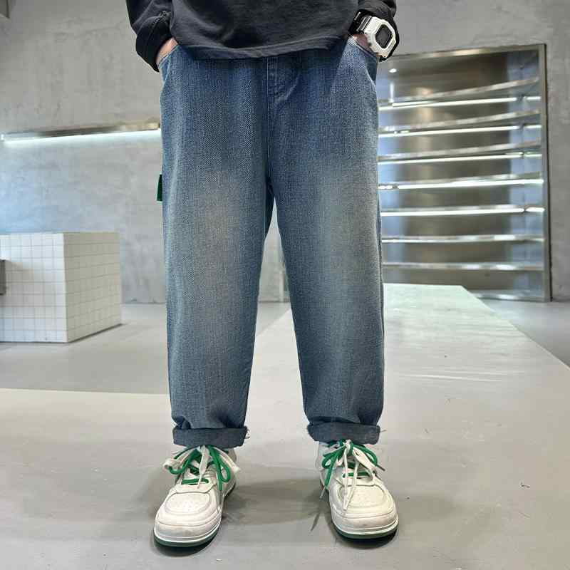 キッズ 男の子 牛仔パンツ 秋冬 直筒 長ズボン 綿素材 柔軟加工 砂洗仕上げ 中腰 伸縮性 普段使い 学校用 110cm 120cm 130cm 140cm 150cm 160cm 170cm ブルー