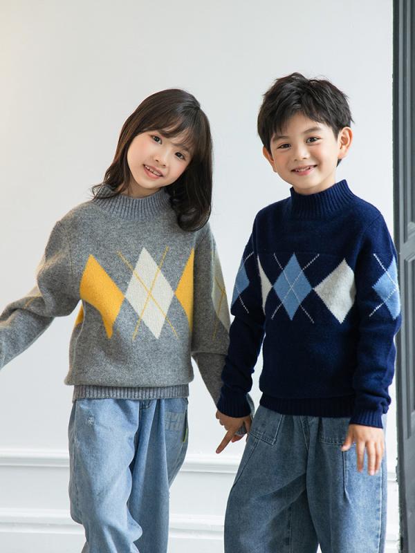 キッズ スウェーター 御坊っちゃん うしろ帯 絨毛 100% 秋冬 朦々たる 長袖 仕掛けるはたご屋 半高領 金剛石柄 純然たる色つや 照合のしるし柄 うつり変わり 分かりやすい パステル色の 優しいこと 普段使い走り 室内着 貴石青み ともし火薄墨色 クラはたご屋 青み 100糎 110糎