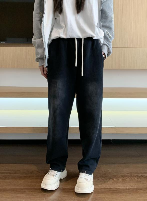 メンズ スウェットパンツ コットン 100 長ズボン 黒 直筒 切り替え デザイン 秋 耐摩耗 免? 防汚 機能 ゆったり シルエット ストリート スタイル 青春 ポップ ユニセックス トップス 組み合わせ 可能 日常 使い 軽量 素材 通勤 普段着 ア