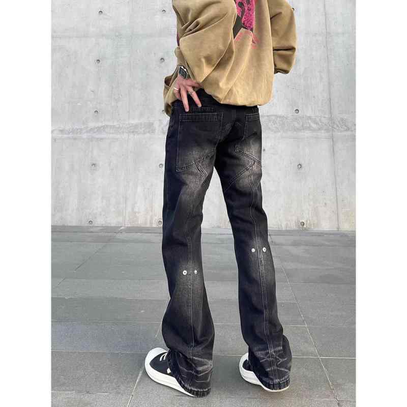 メンズ デニムパンツ 直筒 ミドルライズ ジッパー ヒップホップ ストリート ヴィンテージ加工 ラベリング 微弾性 水洗加工 ポリエステル混 コットン風 日常 ストリートファッション 春夏 秋冬 通年 軽量 伸縮性 ユース カジュアル ミリタリー インダ