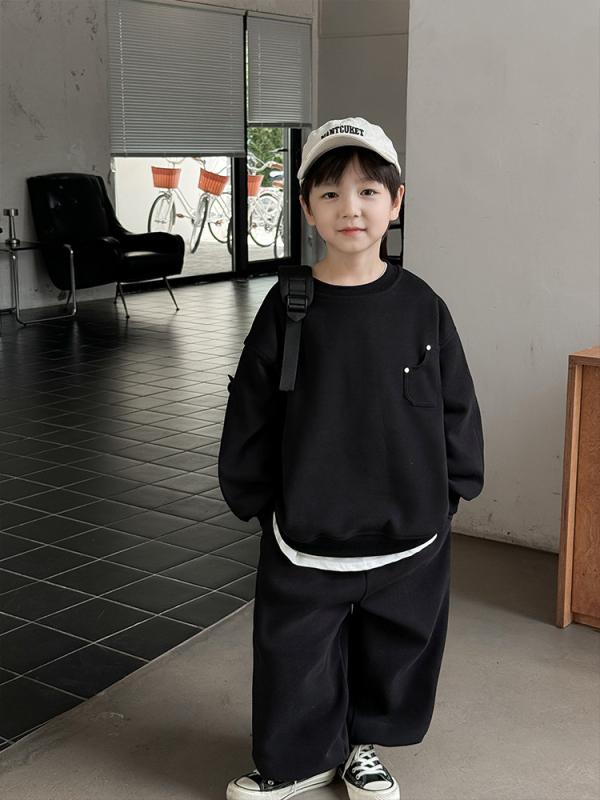 赤ちゃん服 お坊っちゃん 秋冬 長袖 綿原料品 延性のある 標準尺度 無地 セットアップ トップス 遊撃手ズボン下 ミリタリー緑であること 薄墨色 黒いこと 3～8歳 100～140糎 普段使い走り 心地よい 伸縮性 好いたらしい ライトウェイト(x3)