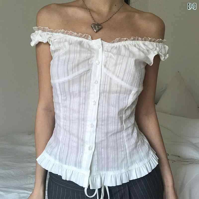 Tシャツ 女性用 春夏 無袖 法式 切り替え 排扣 収腰 スリム 気質 通勤 トップス タンクトップ 木耳領 木耳エッジ プレス加工 ストライプ 格子柄 粘着繊維 70-80% 白色 ネイビー ワインレッド ブラック 普通丈 50-65cm 袖なし セッ