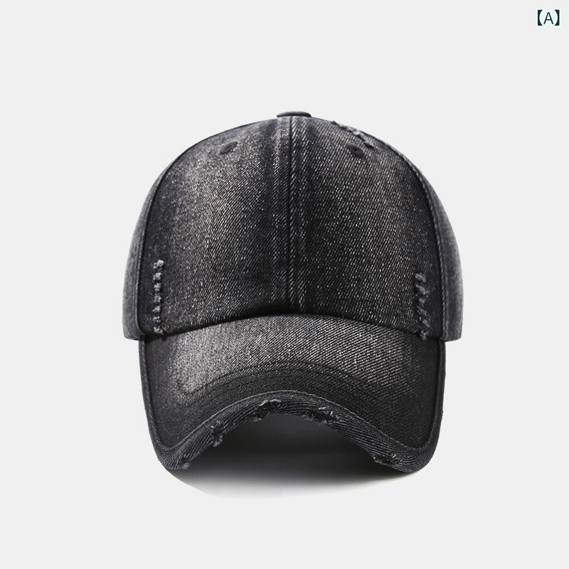 キャップ メンズ レディース 牛仔 デニム 棒球帽 鴨嘴帽 破れ加工 水洗加工 黒 秋冬 通勤 普段使い カジュアル 透気 遮陽 混紡 ファッション 顔周り 調整可能 ラウンドトップ カーブブリム 軽量 伸縮性 洗いざらつき ビンテージ風 ユニセックス