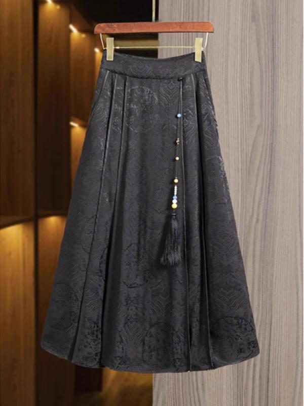 スカート 女性用 春季 中長丈 Aライン 高腰 チャイナドレス風 改良唐装 漢服風 刺繍 流蘇 切り替え デザイン ブラック 雪ニール 生地 伸縮性 素材 私服 普段使い 軽量 吸湿速乾 機能 御姐風 スタイル 名媛 風 エレガント 腰回り フィット 形 7,133円
