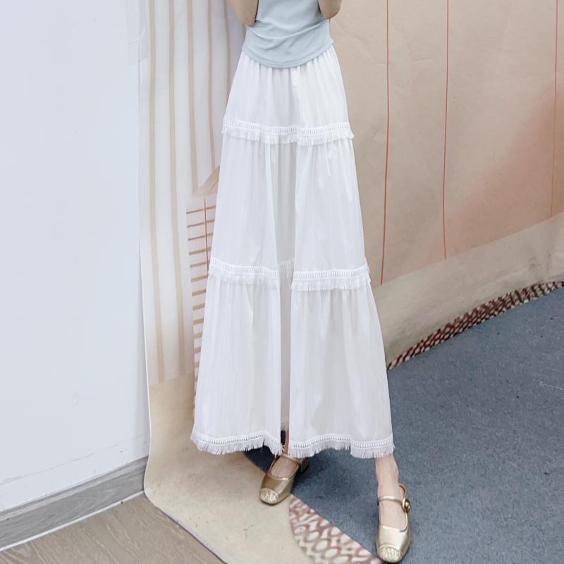 半身裙 女性用 春夏 高腰 Aライン 中長丈 フレンジディテール ワイドシルエット 気質通勤 白色 ポリエステル 吸湿速乾 軽量 普段使い ハイウエスト スリムライン 百搭スタイル