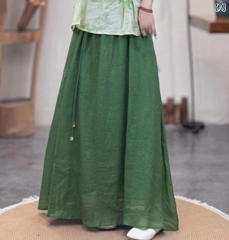 半身裙 女性用 2025夏 韓国風 ゆったり スリム 気質 文学的 ?麻 フリンジ Aライン ロング スカート 麻素材 95%以上 無弾性 復古風 純色 百搭 ゆったりシルエット 軽量 通勤 普段使い カジュアル 夏向け 吸湿性 涼感 アイボリー ピンク