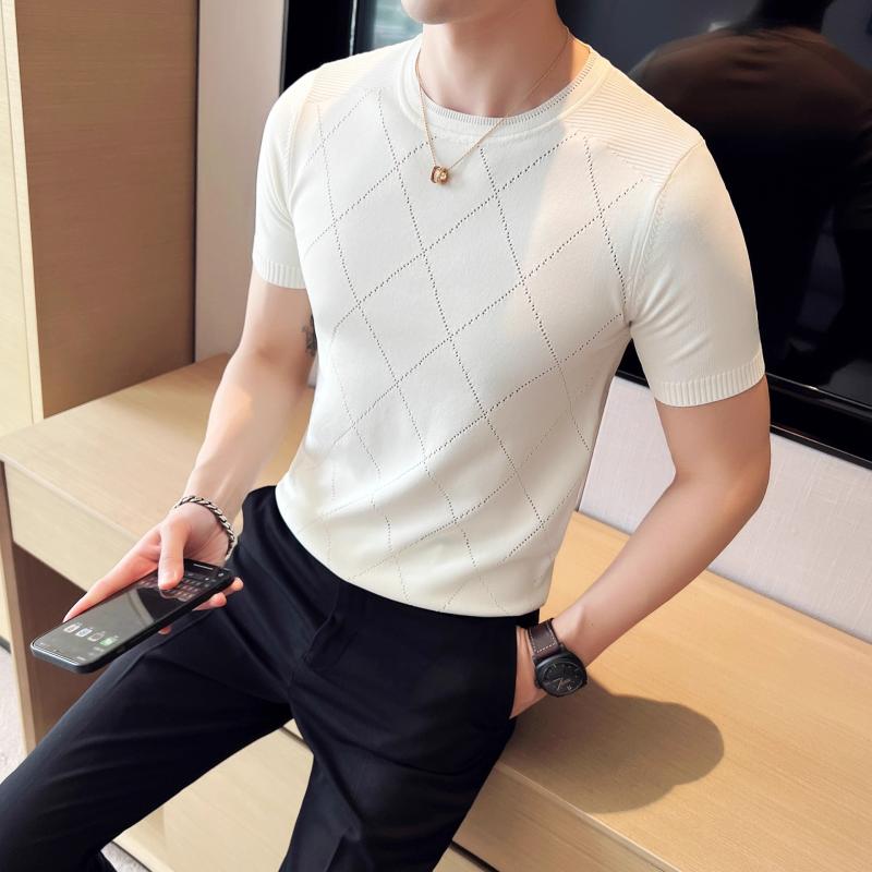メンズ 短袖 Tシャツ トップス 丸首 ボタン ニット 修身 薄手 軽量 ポリエステル 混紡 純色 透気性 吸湿速乾 接触冷感 免?加工 春夏 秋 休? ビジネス 通勤 普段使い 青年 成人 男性用 白 黒 グレー