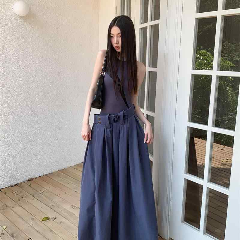 ワンピース 切り替え 長丈 女神風 レディース 無袖 丸首 中腰 セットアップ風 長スカート 街頭スタイル 春季 ブルー かわいい 潮人 気質 95% 以上 素材 他の 他の 柄 セット 頭 他の 形 他の 袖 他の 成分 他の 成分2 317 558