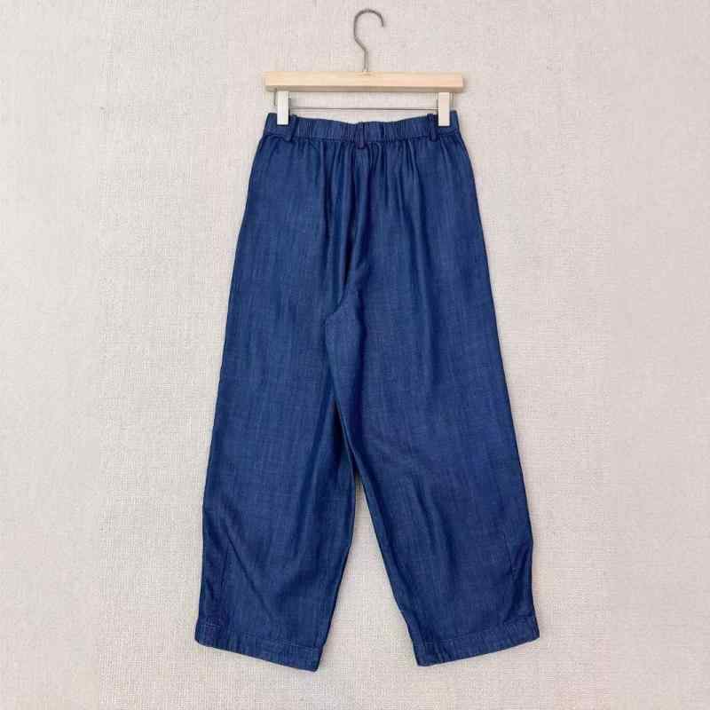 レディース デニムパンツ 九分 ワイドレッグ ローライズ 牛仔 薄手 柔らか リヨセル 素材 ポケット 付き 通勤 スタイル 気質 夏 軽量 涼しい 牛仔ブルー インディゴ ブルー 洗練 カジュアル