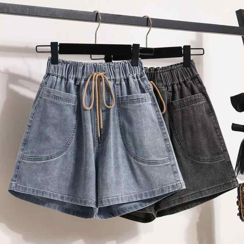 レディース 牛仔 ショートパンツ ワイドレッグ 高腰 超薄手 伸縮性 綿素材 気質 通勤用 都市スタイル 普段使い 軽量 弾力 純色 ブルー ブラックグレー ダークブルー ビッグシルエット スリム効果