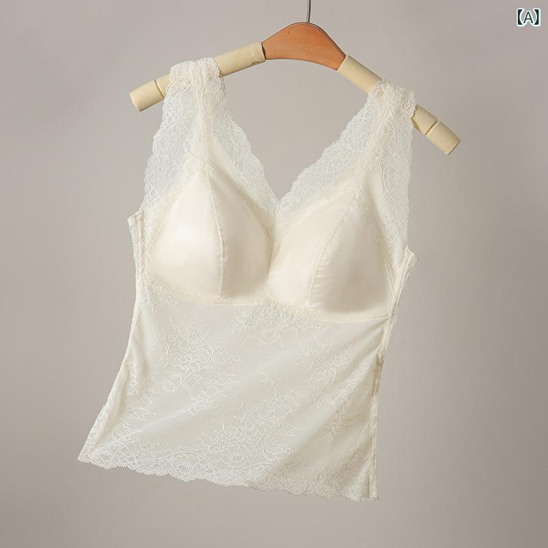 キャミソール 女性用 Vネック 吊り帯 背中見せ レース 切り替え 網ヤーン 接触冷感 ナイロン 超薄手 香?色 淡ピンク グレー紫 ブラック 春夏 セクシー レースエッジ 軽量 吸湿速乾 インナー不要 胸パッド付き 通勤 普段使い ビーチ