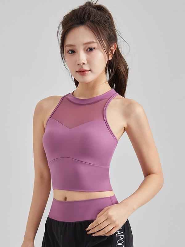 スポーツブラ 女性用 一体型 防震 ランニング メッシュ セクシー フィットネス 背心 垂れ防止 寄せ上げ 外穿き ヨガ トップス ニットウェア 伸縮性 吸湿速乾 軽量 通年対応 ブラック ピンク系 アイボリー ベージュ カラー展開