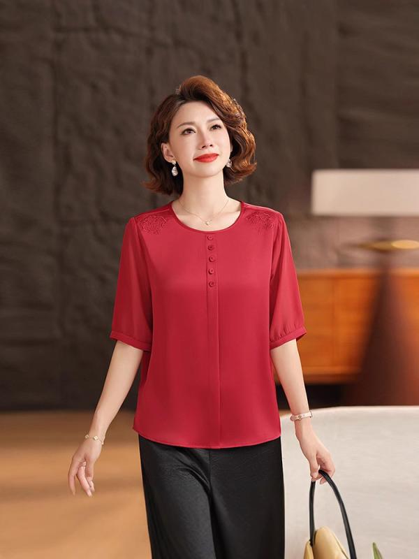 Tシャツ 女性用 夏用 香雲紗 真? 接触冷感 切り替え デザイン 半袖 丸首 ゆったり トップス 赤 ピンク ベージュ 軽量 吸湿速乾 通勤 普段使い 部屋着 カジュアル