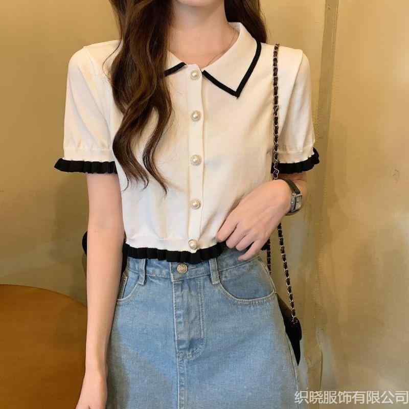 カーディガン レディース 春夏 Vネック 桃心 3D柄 短丈 花瓣袖 三分袖 修身 接触冷感 ポリエステル アクリル混紡 薄手 通勤 普段使い 都市 快適 気質 白色 ブラック(x10)|トミーショップ 店