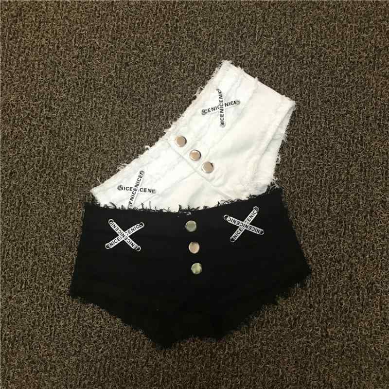 ショートパンツ 女性用 デニム 接触冷感 コットン ポリエステル ハイウエスト スリムフィット 包み込む 切り替え ブラック ホワイト ブルー 夏 春夏 街頭 セクシー タイト ミディアム厚
