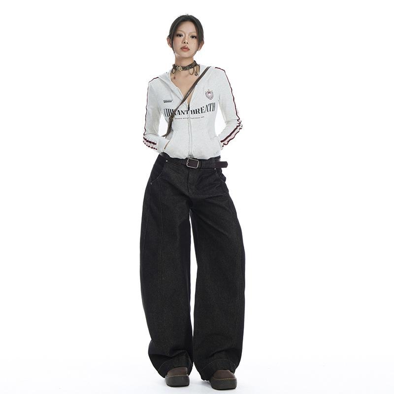 レディース デニムパンツ 春夏 ワイドレッグ ストレート ハイウエスト ミディアム厚 コットン混 ポリエステル混 ヴィンテージ加工 クラシックスタイル ストリートファッション ゆったりシルエット 長丈 コットン素材 伸縮性なし アイボリーカラー 普段使い