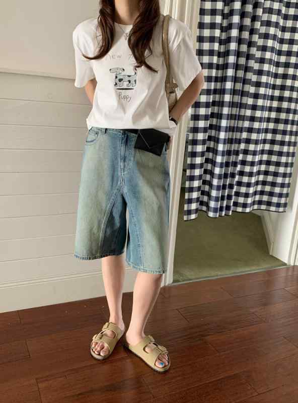デニム ショートパンツ 女性用 低腰 ワイドレッグ ゆったりシルエット 脚長効果 夏 薄手 綿混 粘着繊維 ブルー 韓国風 ストリート カジュアル デニム 加工 快適 日常使い 軽量 6,063円