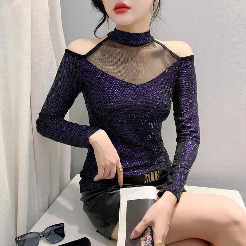 長袖インナー 女性用 秋冬 紫色 金色 銀色 波点 刺繍 フリンジ レース メッシュ 切り替え 半高領 肩落とし フィットシルエット 日韓カジュアル 接触冷感 軽量 伸縮性 吸湿速乾 通勤 普段使い アウトドア トップス インナーシャツ レイヤード ニッ 4,856円