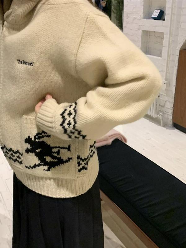 カーディガン 女性用 春季 羊毛 刺繍 連帽 長袖 ジップ 開襟 トップス ミヤビ ホワイト カラーブロック 日韓カジュアル ミドルゲージ 普通丈 ユニセックス 刺繍柄 アニメ風 コットン混 暖かみ レイヤード 軽量 伸縮性 ベーシック コーディネート |トミーショップ 店